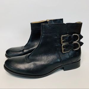 Frye Molly D Ring Short Black Leather Booties